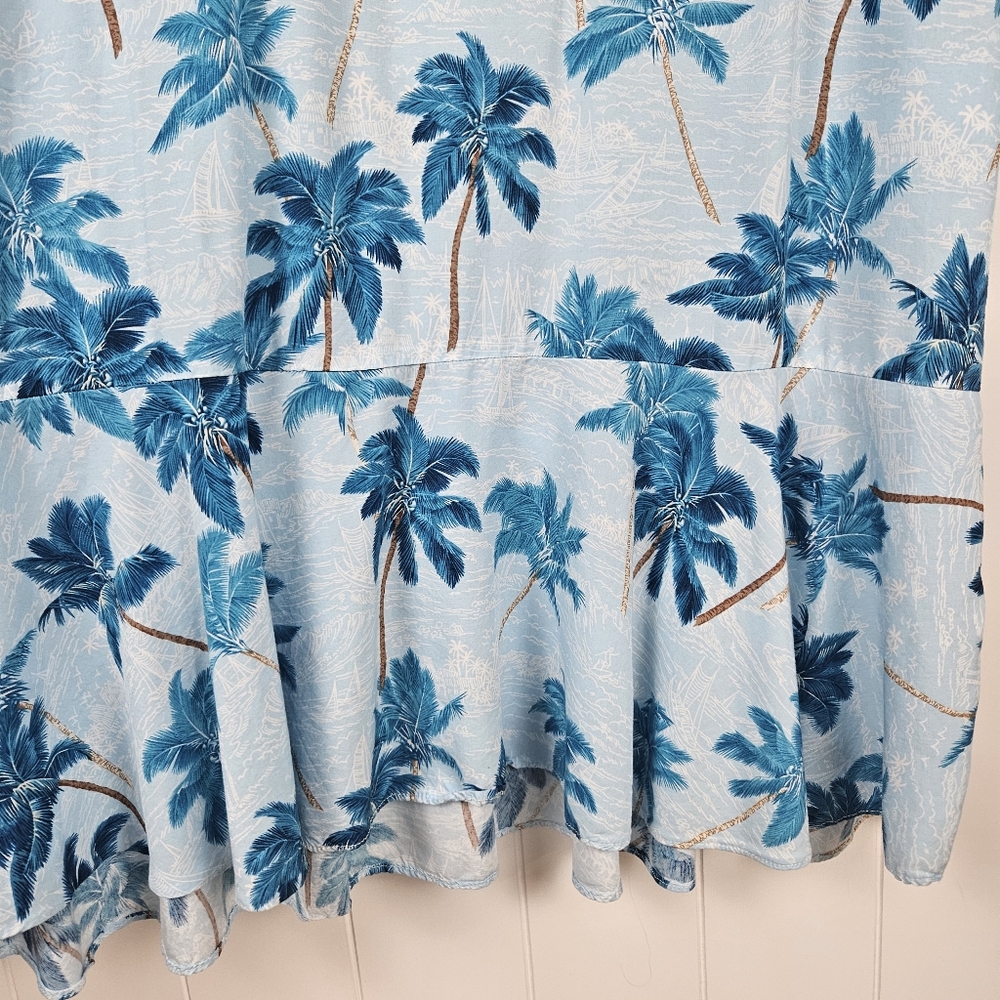 Halekulani Hawaiian Dress Midi Sleeveless Tropical Blue Rayon Vacation Beach 2xl - Picture 3 of 8